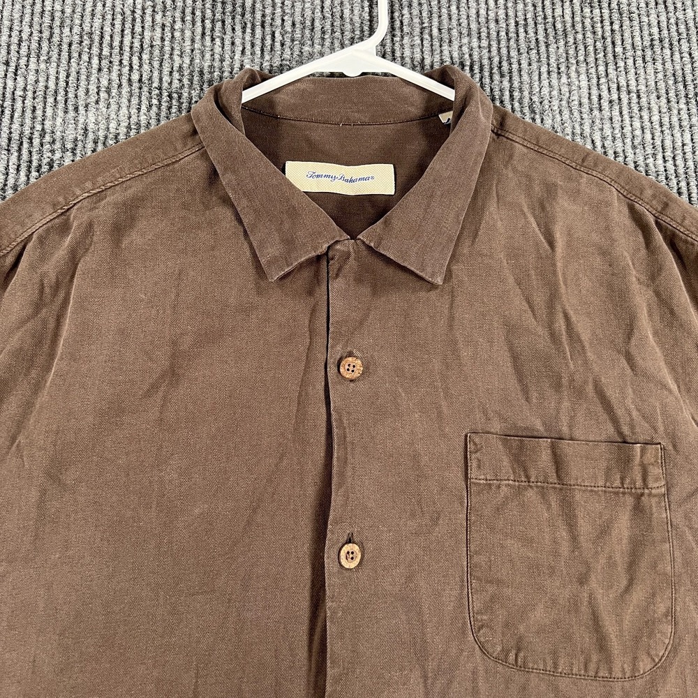 Tommy Bahama Shirt Mens XL Extra Large Brown Short Sleeve Silk Hawaiian Casual